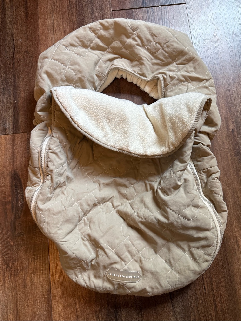 JJ Cole Tan Quilted Infant Bunting Car Seat Cover with Cream Sherpa Lining